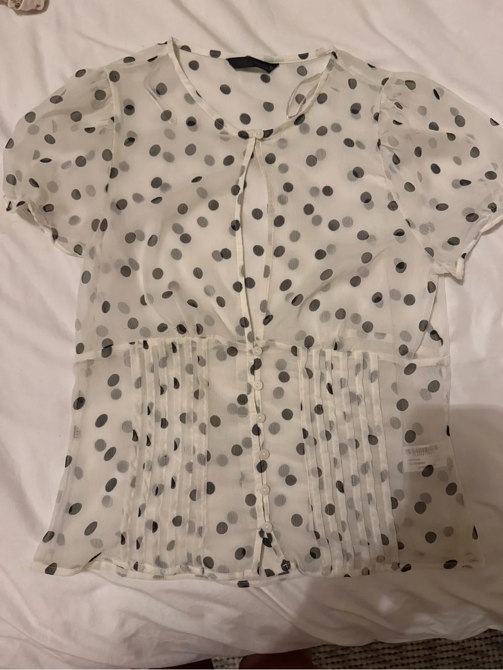 Zara White Sheer Polka Dot Puff-Sleeve Blouse